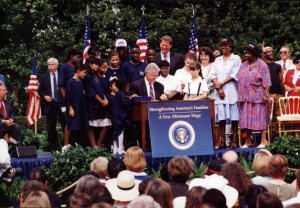 President Clinton signed legislation which raised the federal minimum wage to $5.15